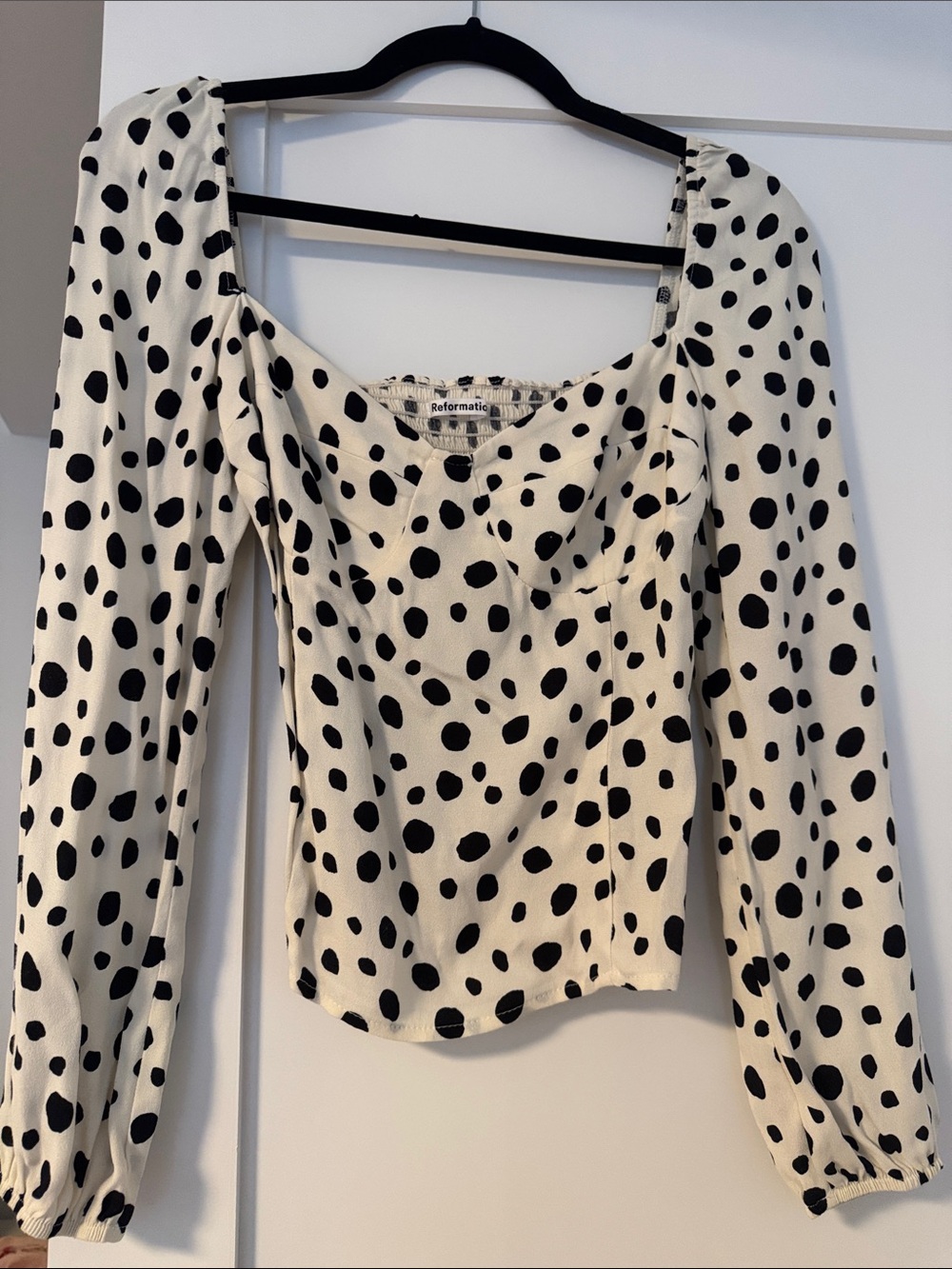 BNWOT Reformation Cream & Black Polka Dot Long-Sleeve Top